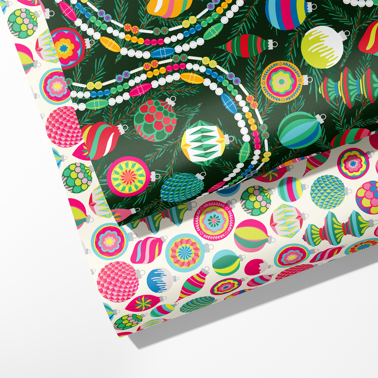 Bright Baubles & Pink Ornaments Double Sided Wrapping Paper