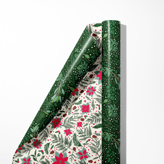 Herb Confetti & Poinsettia Double Sided Wrapping Paper