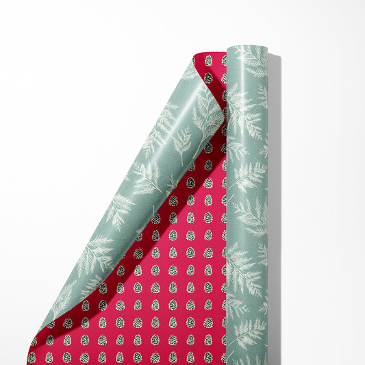 Mint Cedar & Pinecones Double Sided Wrapping Paper