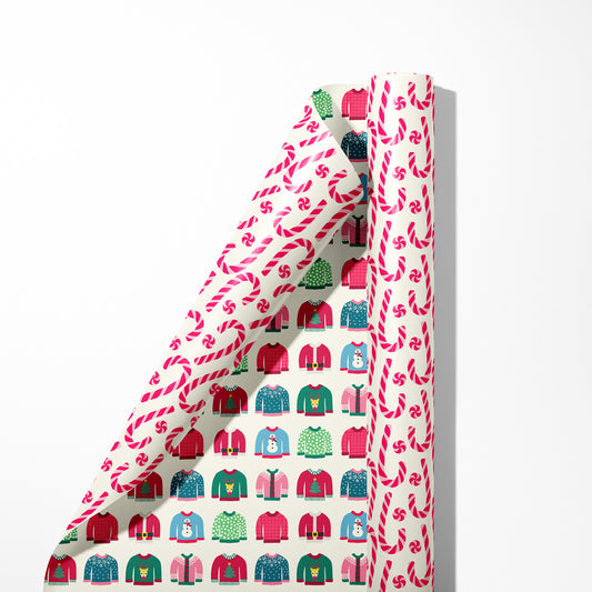 Sweaters & Candy Canes Double Sided Wrapping Paper