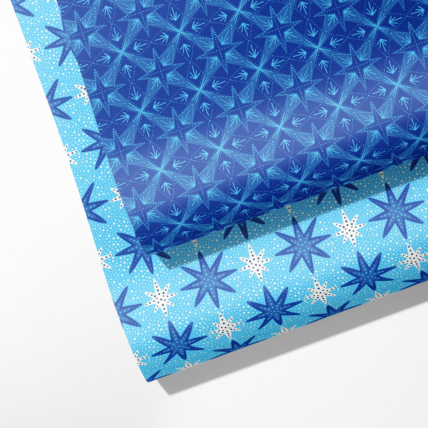Blue Stars & Blue Geo Double Sided Wrapping Paper