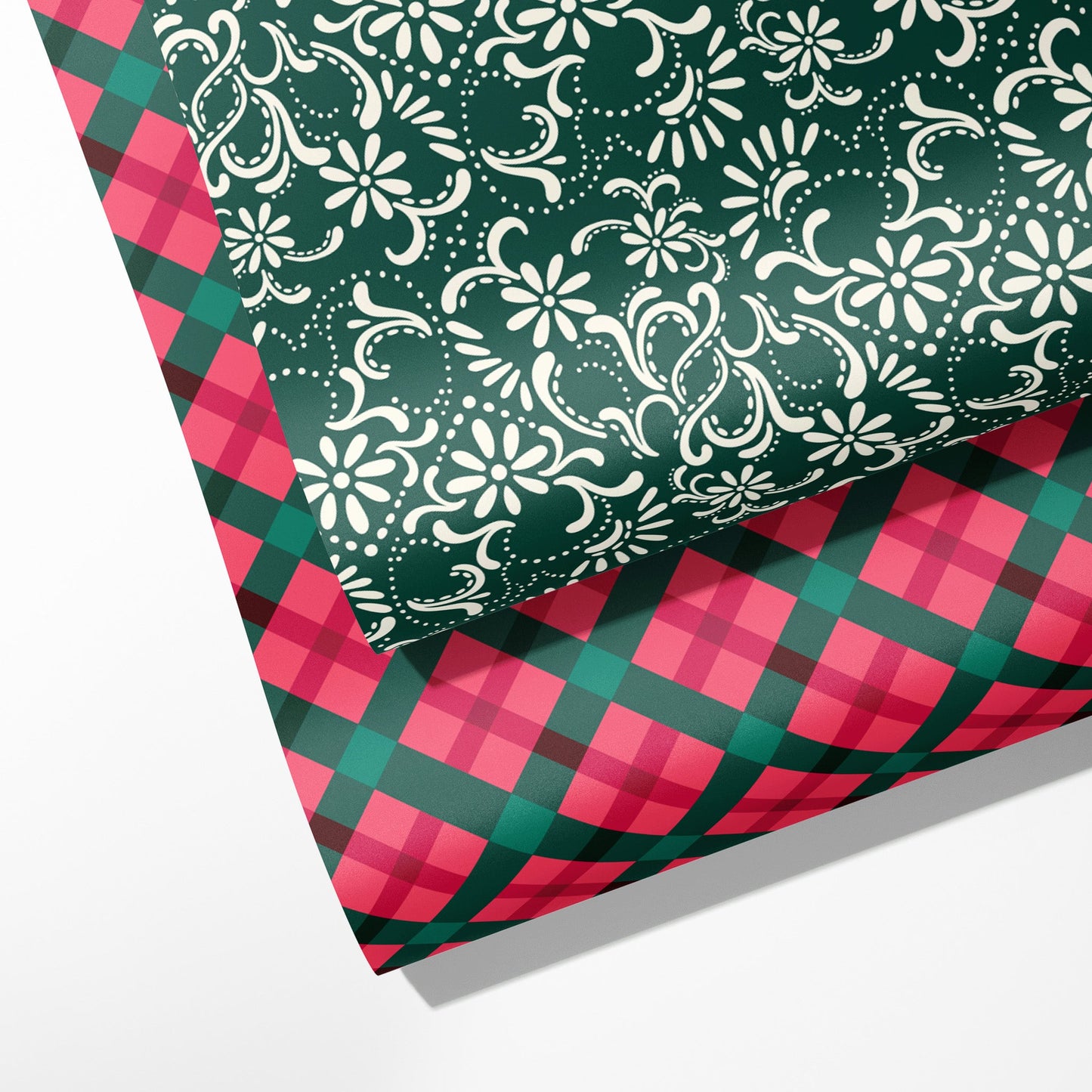 Heart Brocade & Plaid Double Sided Wrapping Paper