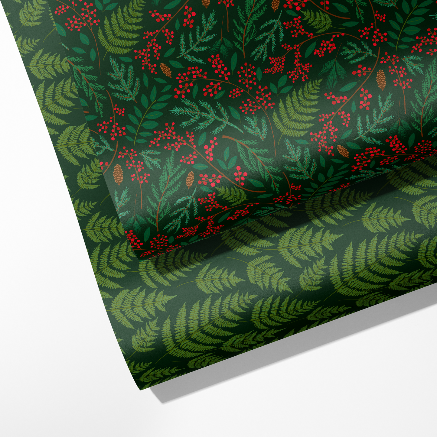 Ferms & Winter Berries Double Sided Wrapping Paper