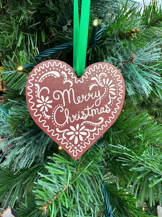 Heart Merry Christmas Wood Ornament