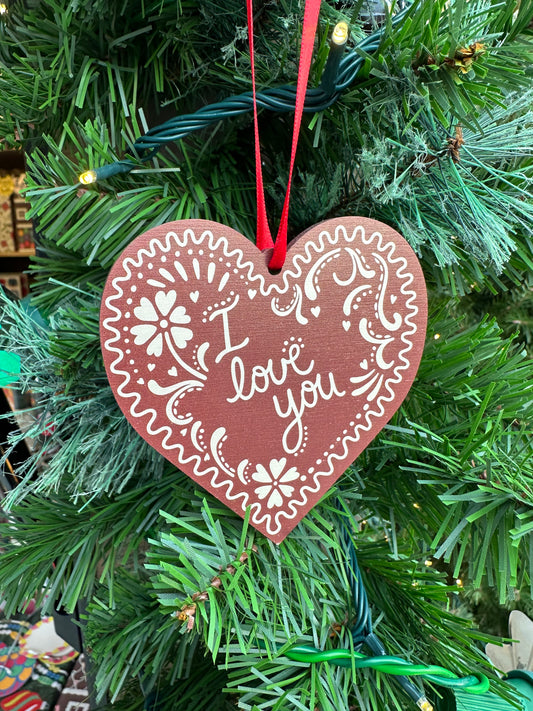 Heart I Love You Wood Ornament