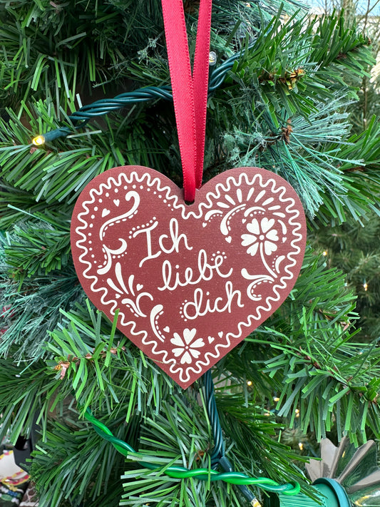 Heart Ich Liebe Dich Wood Ornament