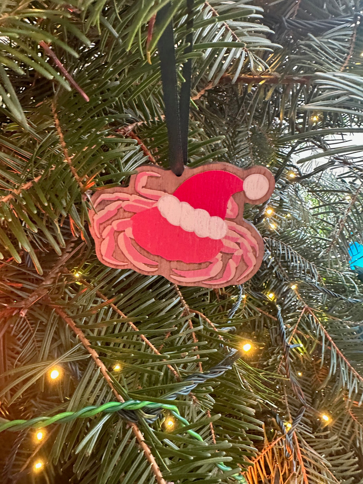 Sandy Claws Santa Crab Wood Ornament