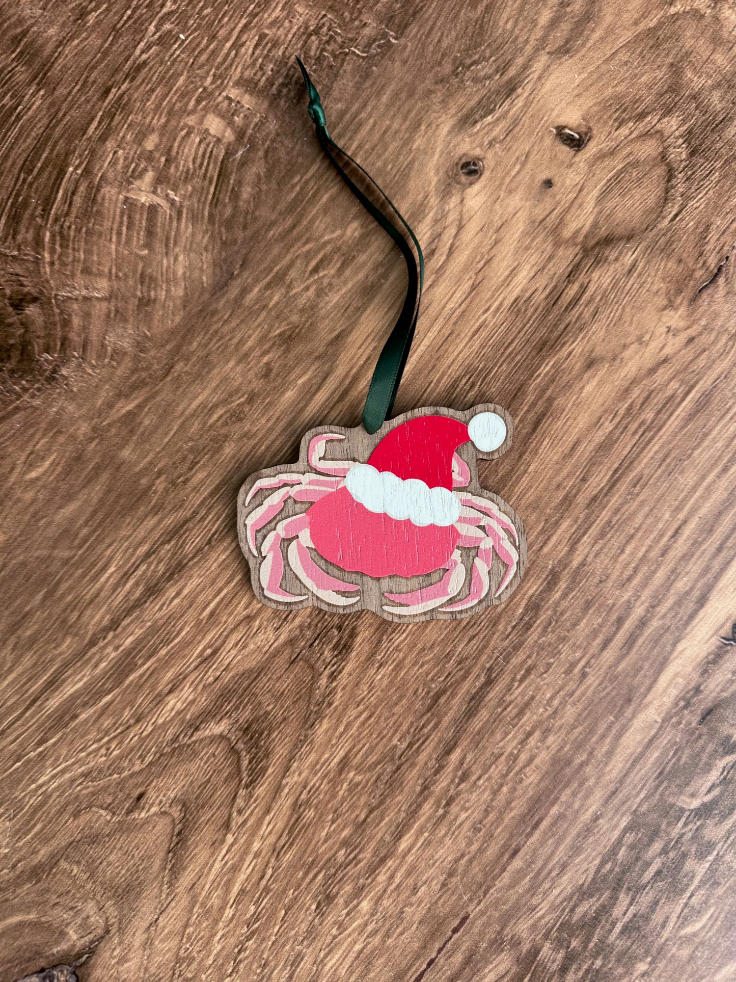 Sandy Claws Santa Crab Wood Ornament