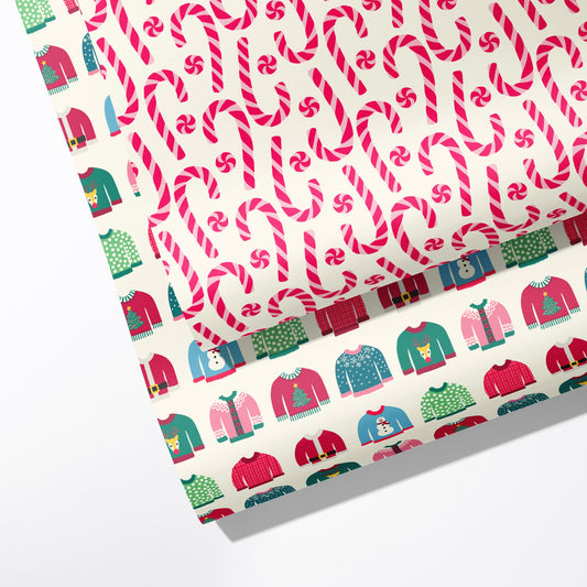 Sweaters & Candy Canes Double Sided Wrapping Paper