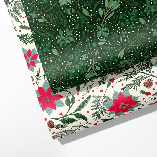 Herb Confetti & Poinsettia Double Sided Wrapping Paper