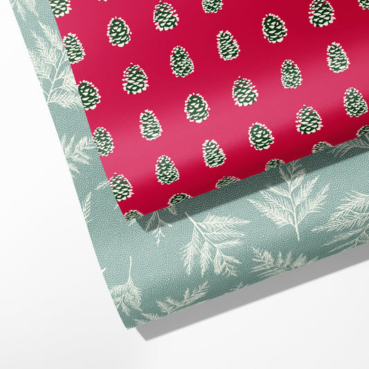 Mint Cedar & Pinecones Double Sided Wrapping Paper